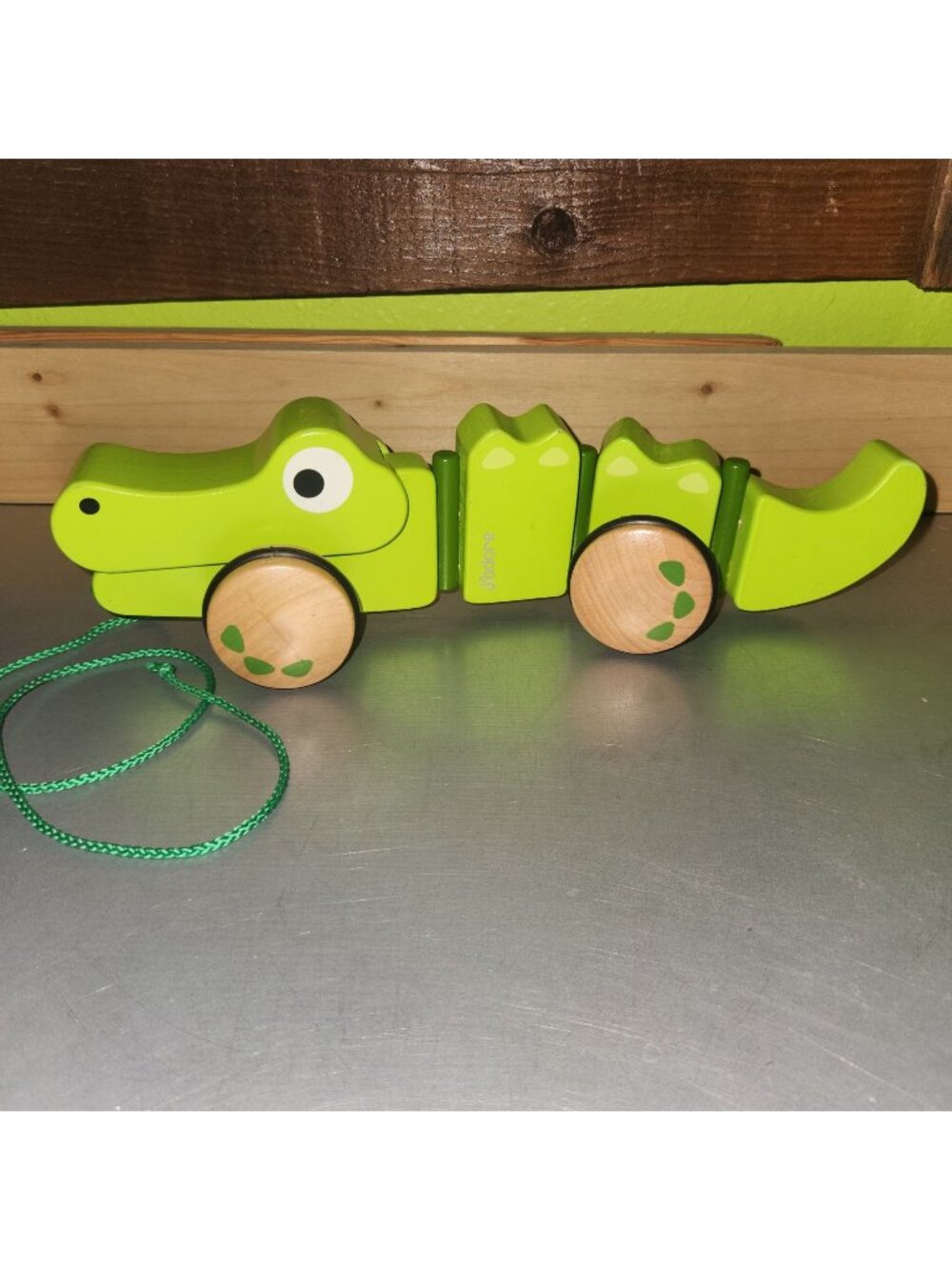 J'adore Wibble Wobble Green Crocodile Wooden Pull Along Toy